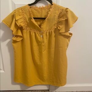 Gold Ruffled Flutter Sleeve Blouse
